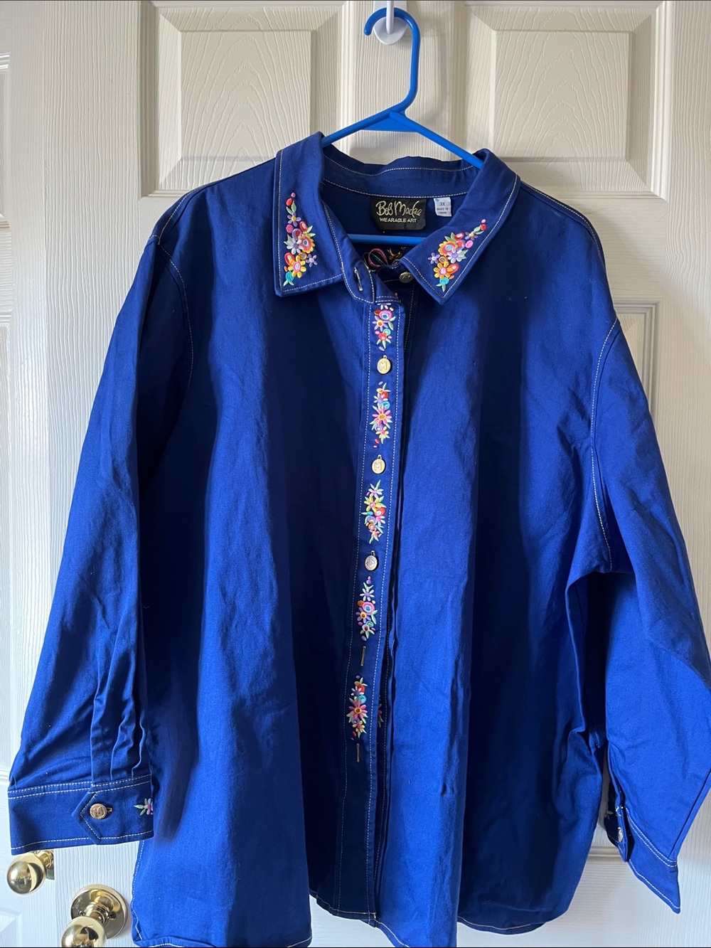 Bob Mackie Blue Embroidered Floral Jean Jacket or Shirt